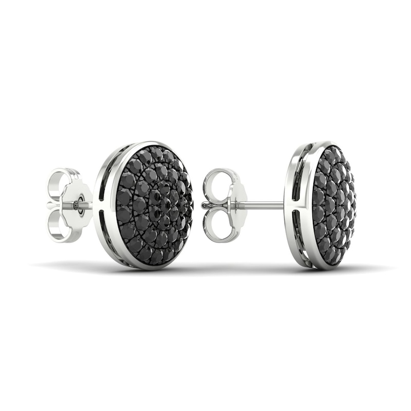 Main Image 3 of Men's Black Diamond Stud Earrings 1 ct tw Round 10K White Gold