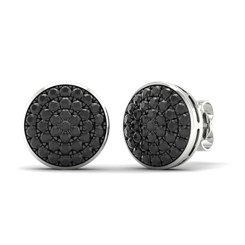 Main Image 4 of Men's Black Diamond Stud Earrings 1 ct tw Round 10K White Gold
