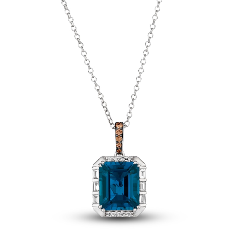 Le Vian Natural Blue Topaz Pendant Necklace 1/3 ct tw Diamonds 14K Vanilla Gold 19"