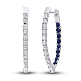 Kallati Natural Blue Sapphire Hoop Earrings 1-1/8 ct tw Diamonds 14K White Gold