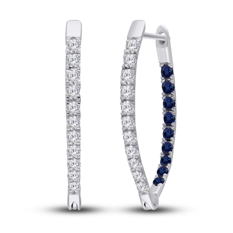 Kallati Round-Cut Natural Blue Sapphire Hoop Earrings 1-1/8 ct tw Diamonds 14K White Gold