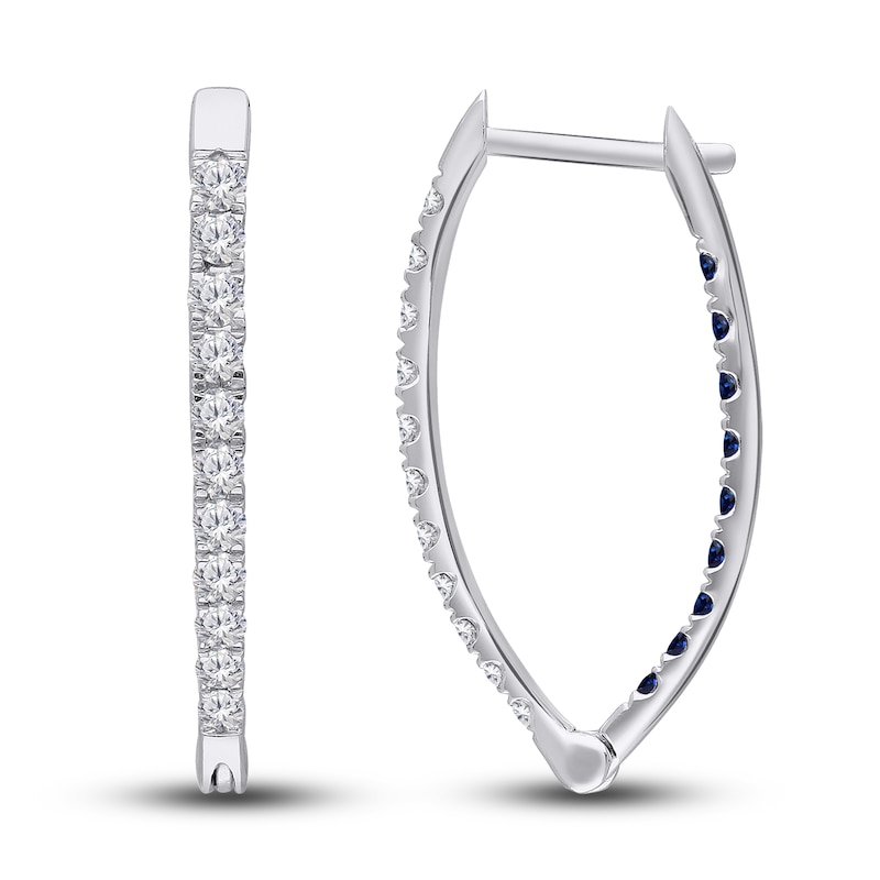 Kallati Natural Blue Sapphire Hoop Earrings 1-1/8 ct tw Diamonds 14K White Gold