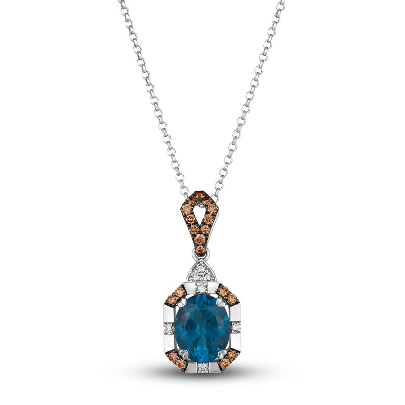 Le Vian Natural Blue Topaz Pendant Necklace 1/2 ct tw Round 14K Vanilla Gold 19"