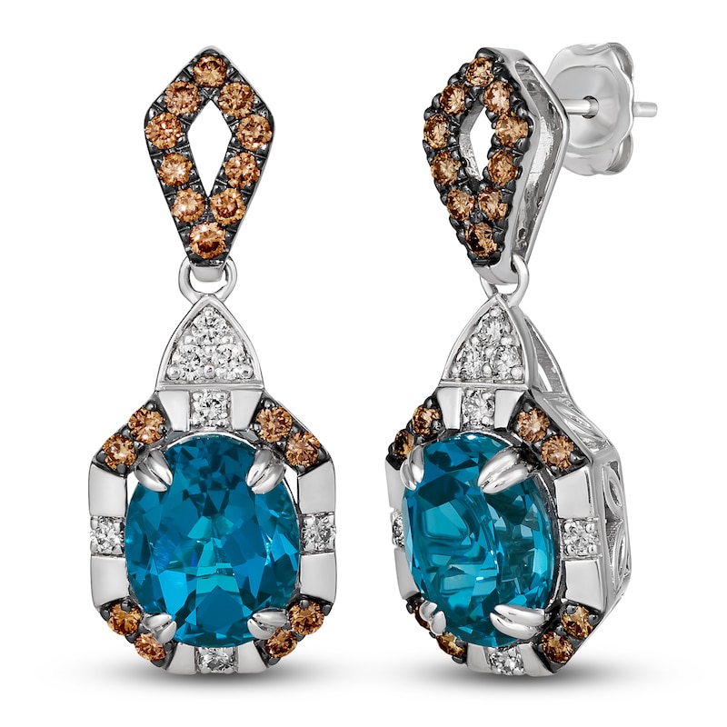 Le Vian Natural Blue Topaz Pendant Earrings 7/8 ct tw Diamonds 14K Vanilla Gold
