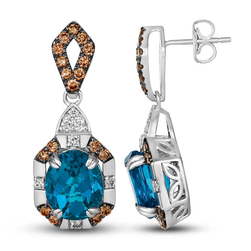 Le Vian Natural Blue Topaz Pendant Earrings 7/8 ct tw Diamonds 14K Vanilla Gold