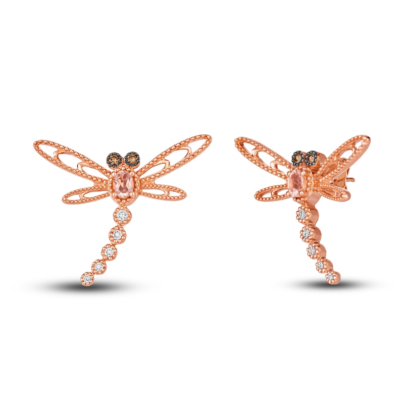 Le Vian Natural Morganite Dragonfly Stud Earrings 1/6 ct tw Diamonds 14K Strawberry Gold