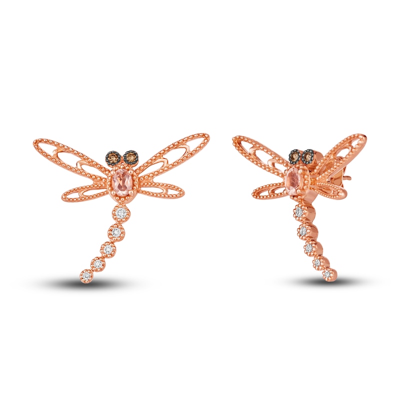 Main Image 1 of Le Vian Natural Morganite Dragonfly Stud Earrings 1/6 ct tw Diamonds 14K Strawberry Gold