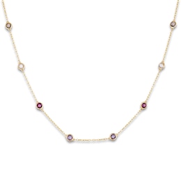 Le Vian Natural Amethyst, Natural Rhodolite Garnet & Natural Quartz Station Necklace 14K Honey Gold 17"