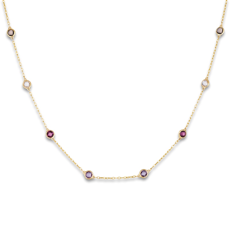 Main Image 1 of Le Vian Natural Amethyst, Natural Rhodolite Garnet & Natural Quartz Station Necklace 14K Honey Gold 17"