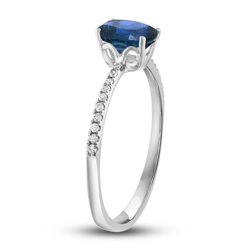 LALI Jewels Natural Blue Sapphire Engagement Ring 1/10 ct Diamonds 14K White Gold
