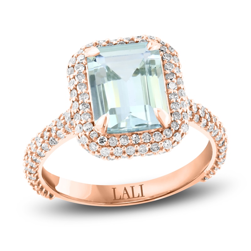 Main Image 1 of LALI Jewels Natural Aquamarine Engagement Ring 1 ct Diamonds 14K Rose Gold