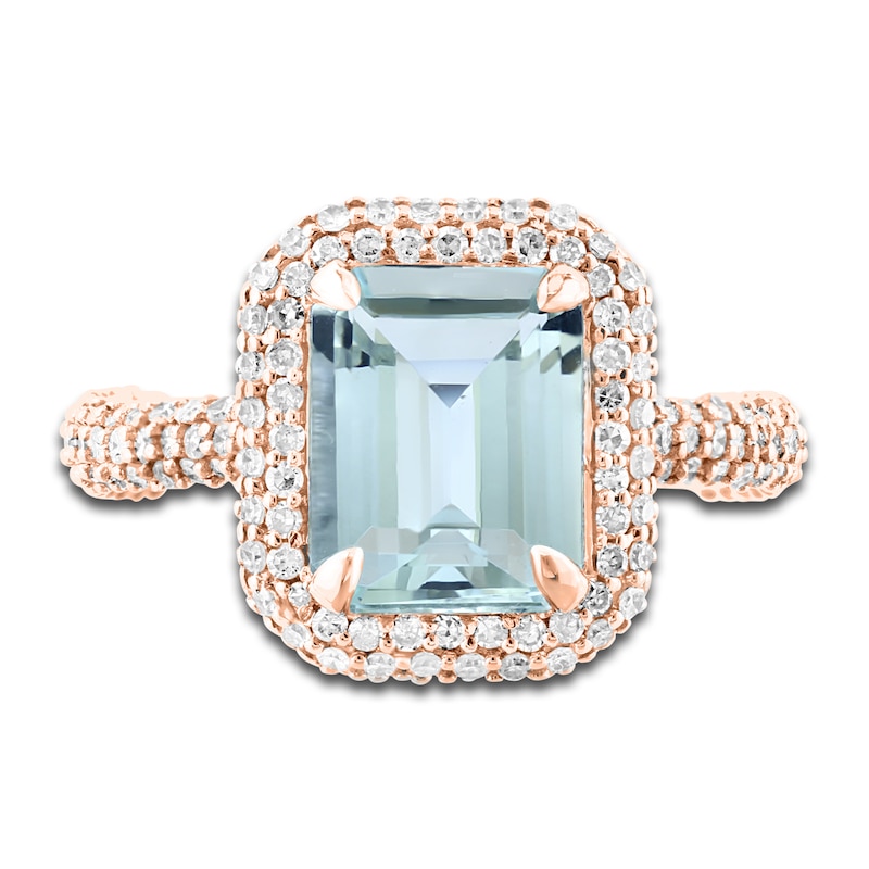 Main Image 3 of LALI Jewels Natural Aquamarine Engagement Ring 1 ct Diamonds 14K Rose Gold