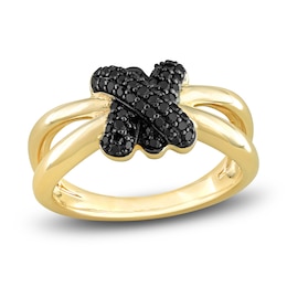 Y-Knot Black Diamond Ring 1/4 ct tw Round 14K Yellow Gold
