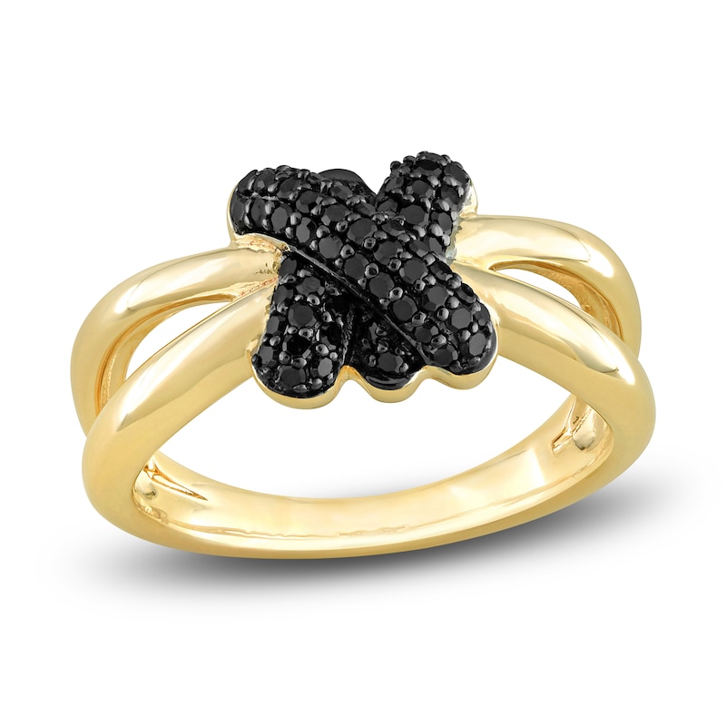 Main Image 1 of Y-Knot Black Diamond Ring 1/4 ct tw Round 14K Yellow Gold