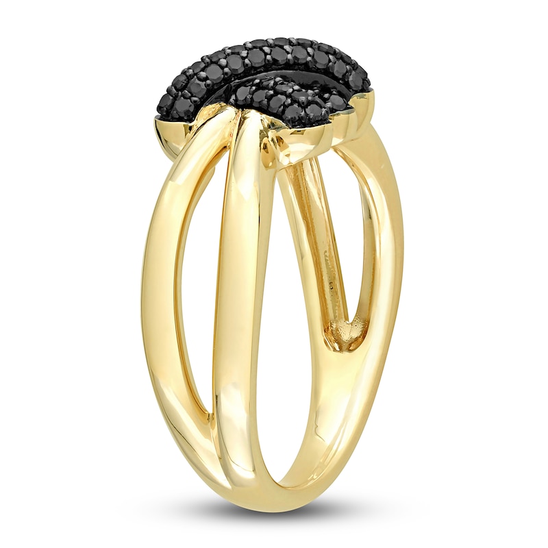 Main Image 2 of Y-Knot Black Diamond Ring 1/4 ct tw Round 14K Yellow Gold