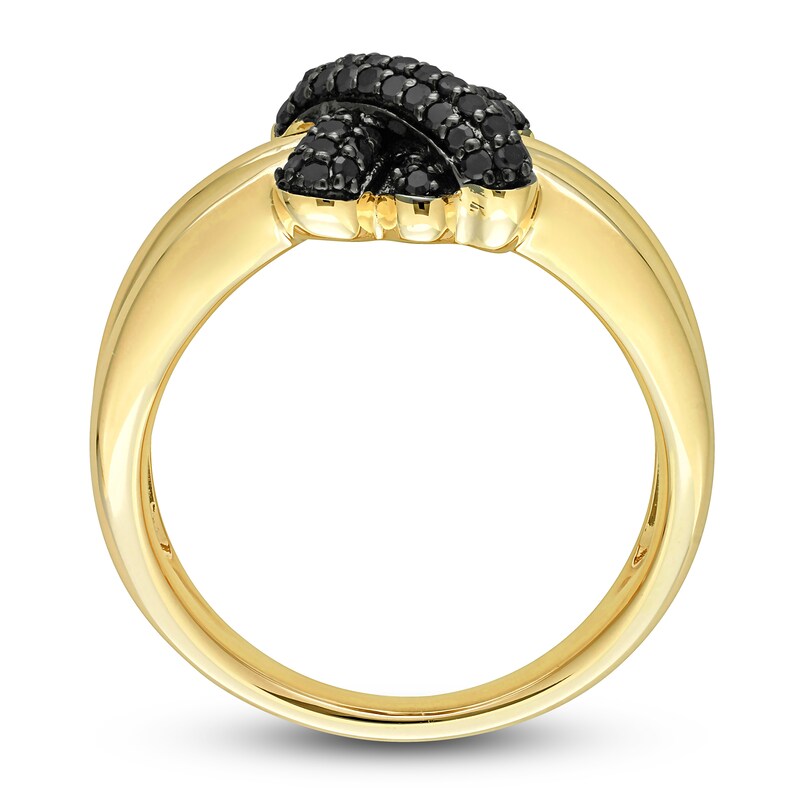 Main Image 3 of Y-Knot Black Diamond Ring 1/4 ct tw Round 14K Yellow Gold