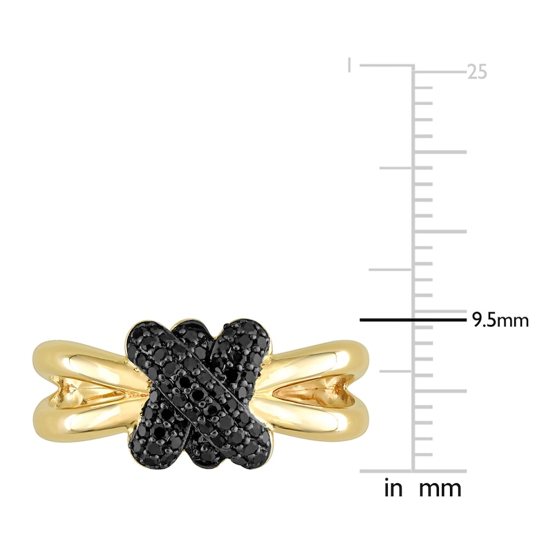 Y-Knot Black Diamond Ring 1/4 ct tw Round 14K Yellow Gold