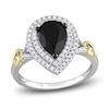 Thumbnail Image 0 of Y-Knot Black Diamond Ring 2-1/3 ct tw Pear/Round 14K Two-Tone Gold