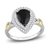 Thumbnail Image 1 of Y-Knot Black Diamond Ring 2-1/3 ct tw Pear/Round 14K Two-Tone Gold