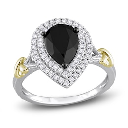 Y-Knot Black Diamond Ring 2-1/3 ct tw Pear/Round 14K Two-Tone Gold