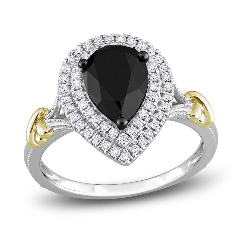 Y-Knot Black Diamond Ring 2-1/3 ct tw Pear/Round 14K Two-Tone Gold