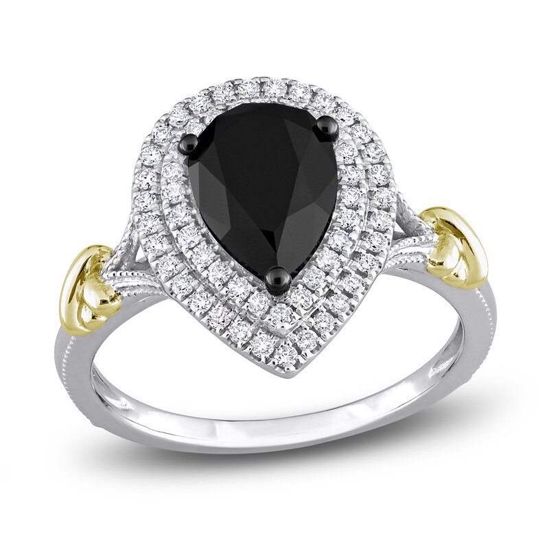 Main Image 1 of Y-Knot Black Diamond Ring 2-1/3 ct tw Pear/Round 14K Two-Tone Gold
