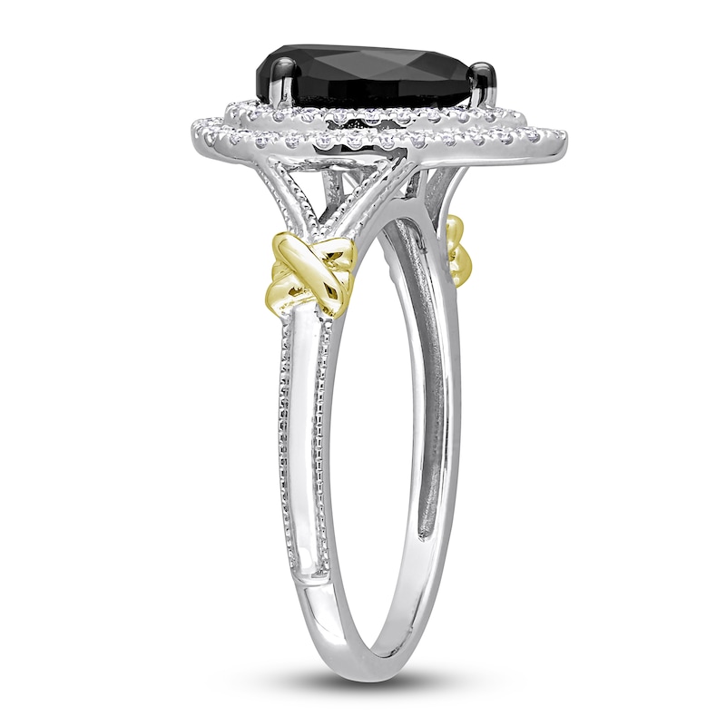 Main Image 2 of Y-Knot Black Diamond Ring 2-1/3 ct tw Pear/Round 14K Two-Tone Gold