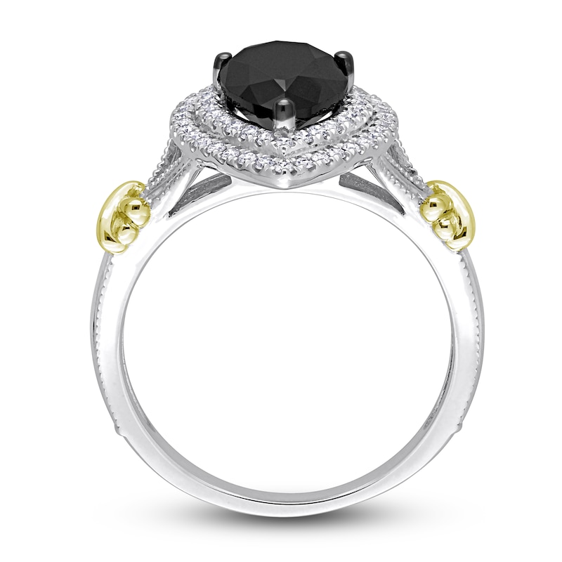 Y-Knot Black Diamond Ring 2-1/3 ct tw Pear/Round 14K Two-Tone Gold