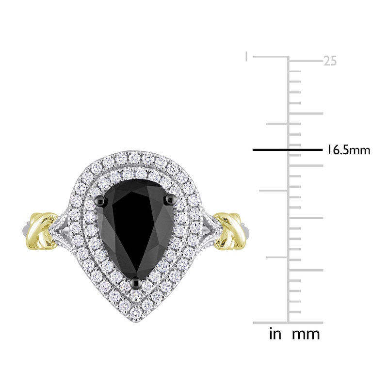 Y-Knot Black Diamond Ring 2-1/3 ct tw Pear/Round 14K Two-Tone Gold