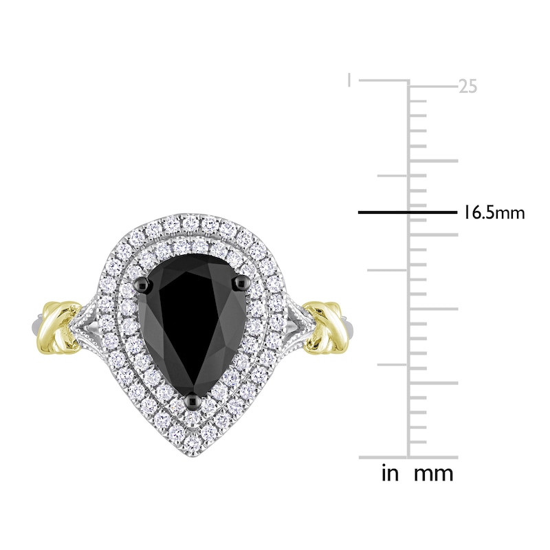 Main Image 4 of Y-Knot Black Diamond Ring 2-1/3 ct tw Pear/Round 14K Two-Tone Gold
