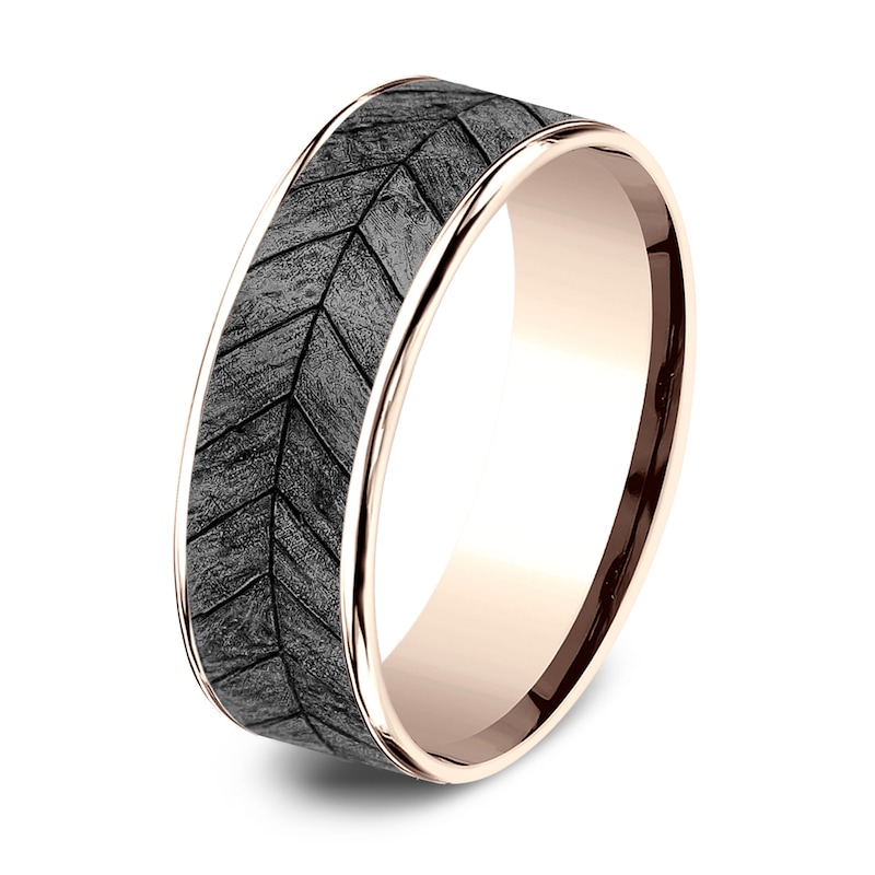 Main Image 2 of Chevron Wedding Band Tantalum/14K Rose Gold 7.5mm