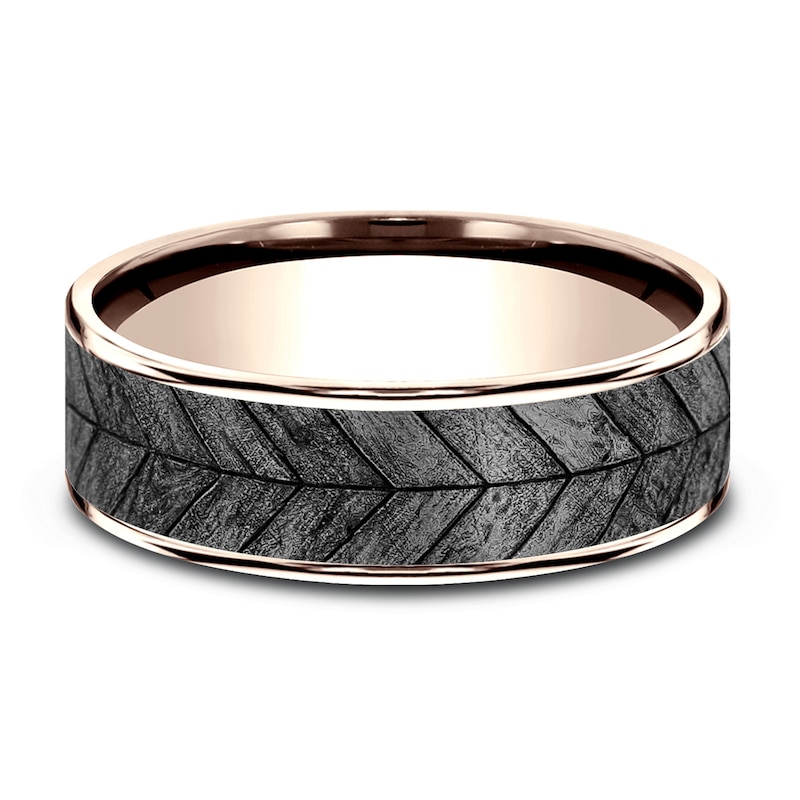 Main Image 3 of Chevron Wedding Band Tantalum/14K Rose Gold 7.5mm