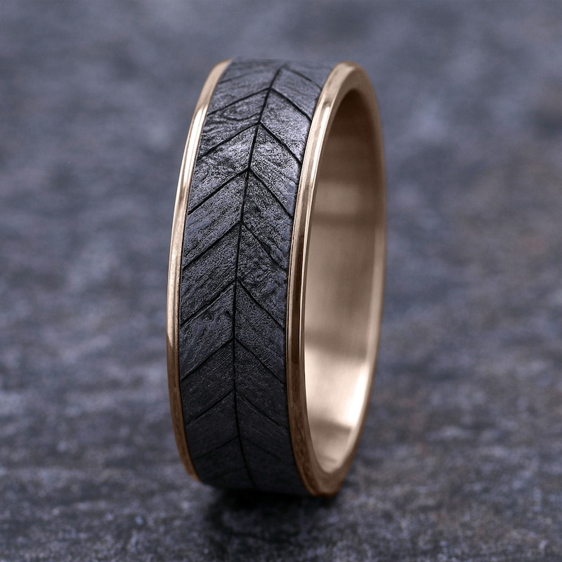 Main Image 4 of Chevron Wedding Band Tantalum/14K Rose Gold 7.5mm