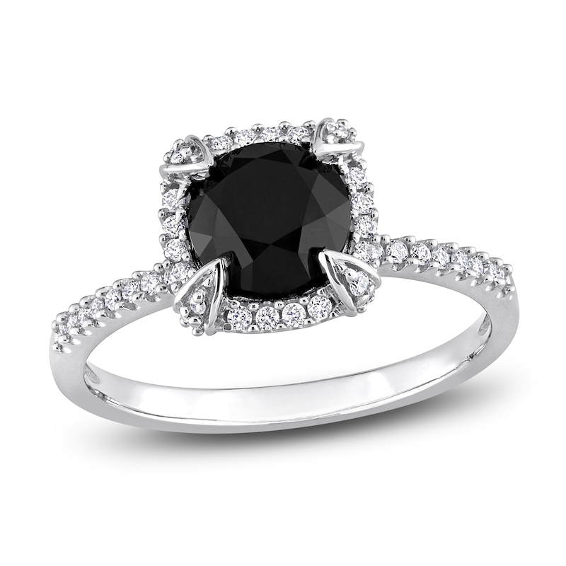 Main Image 1 of Black & White Diamond Engagement Ring 2 ct tw Round 14K White Gold