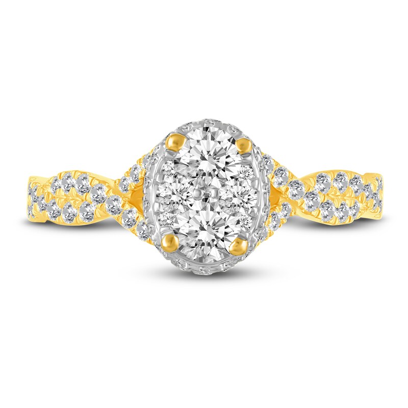 Main Image 3 of Diamond Oval Halo Engagement Ring 1 ct tw Round 14K Yellow Gold