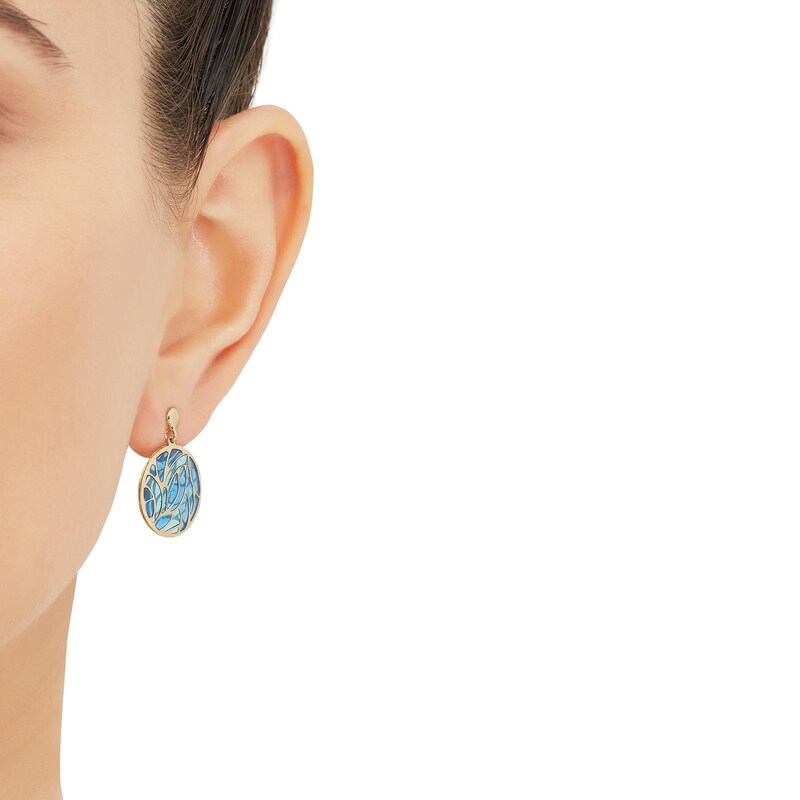 Main Image 2 of Italia D'Oro Disc Dangle Earrings Blue/Teal Enamel 14K Yellow Gold