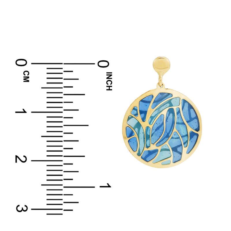 Main Image 3 of Italia D'Oro Disc Dangle Earrings Blue/Teal Enamel 14K Yellow Gold