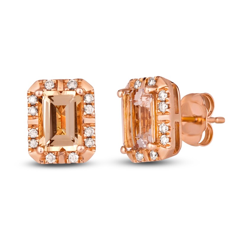 Le Vian Natural Morganite Stud Earrings 1/6 ct tw Diamonds 14K Strawberry Gold