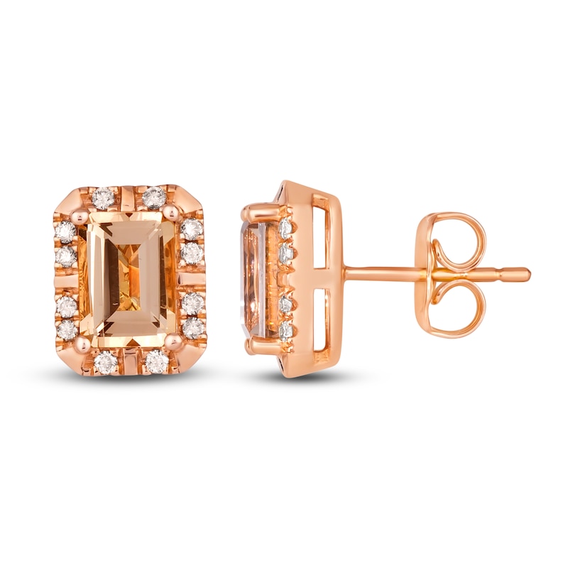 Le Vian Natural Morganite Stud Earrings 1/6 ct tw Diamonds 14K Strawberry Gold