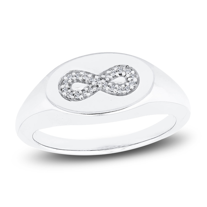 Main Image 1 of Infinity Signet Ring Diamond Accents 14K White Gold