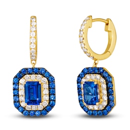 Le Vian Natural Tanzanite & Natural Sapphire Earrings 7/8 ct tw Diamonds 14K Honey Gold