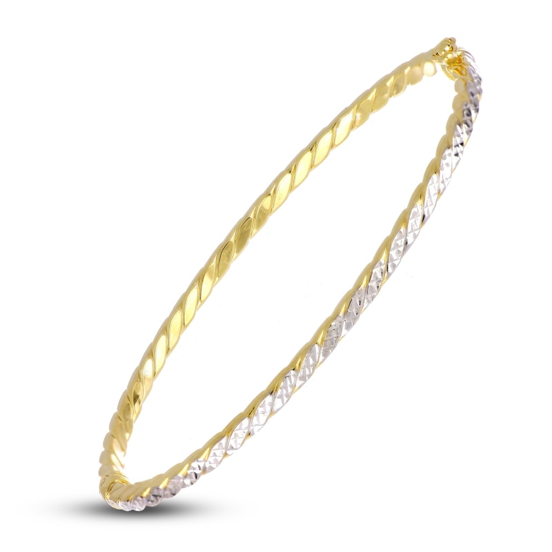Main Image 2 of Italia D'Oro Diamond-Cut Tube Bangle Bracelet 14K Yellow Gold 3.0mm