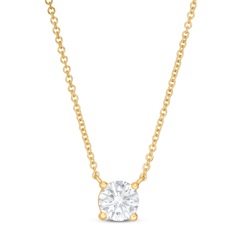 Lab-Created Diamond Solitaire Necklace 1 ct tw Round 14K Yellow Gold 19" (SI2/F)