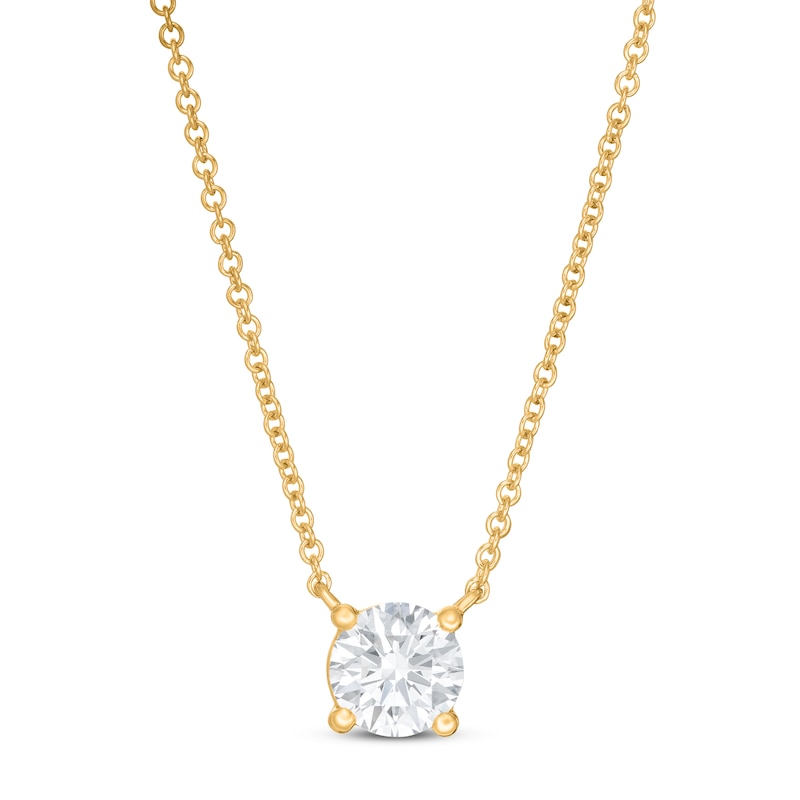Main Image 1 of Lab-Grown Diamond Solitaire Necklace 1 ct tw Round 14K Yellow Gold 19" (SI2/F)