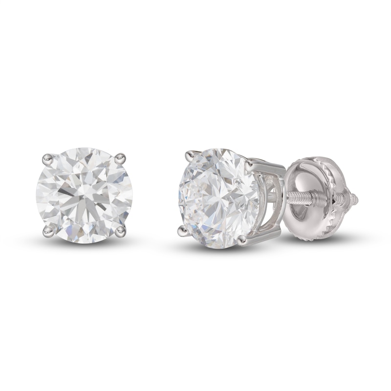 Main Image 1 of Lab-Grown Diamond Solitaire Stud Earrings 5 ct tw Round 14K White Gold (SI2/F)