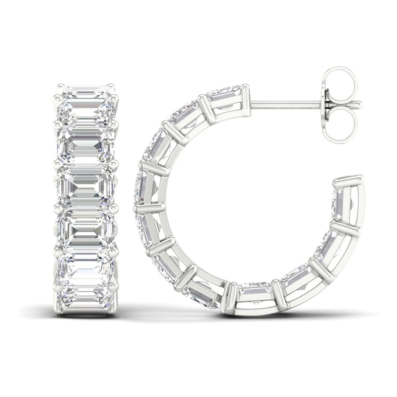Main Image 1 of Certified Lab-Grown Diamond Hoop Earrings 11 ct tw Emerald 14K White Gold
