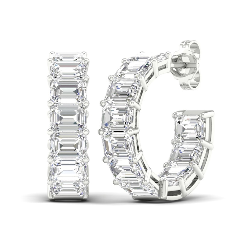 Main Image 4 of Certified Lab-Grown Diamond Hoop Earrings 11 ct tw Emerald 14K White Gold