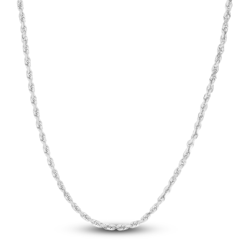 Main Image 1 of Solid Diamond-Cut Rope Chain Necklace 14K White Gold 30" 3.0mm