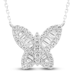 Diamond Butterfly Necklace 1/2 ct tw Baguette/Round 14K White Gold 18"