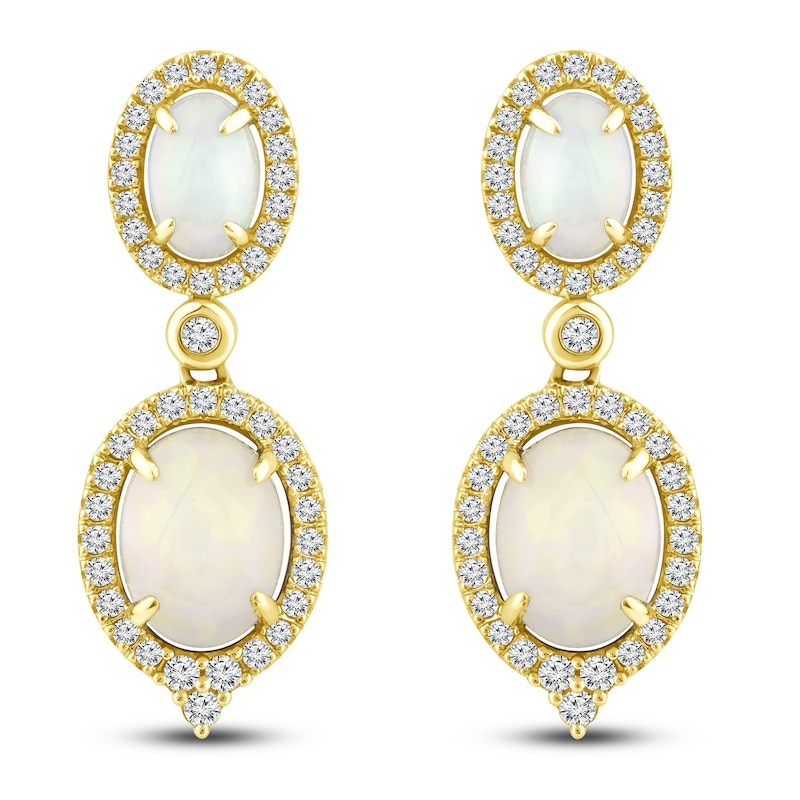 Natural Opal Drop Earrings 3/8 ct tw Diamonds 14K Yellow Gold